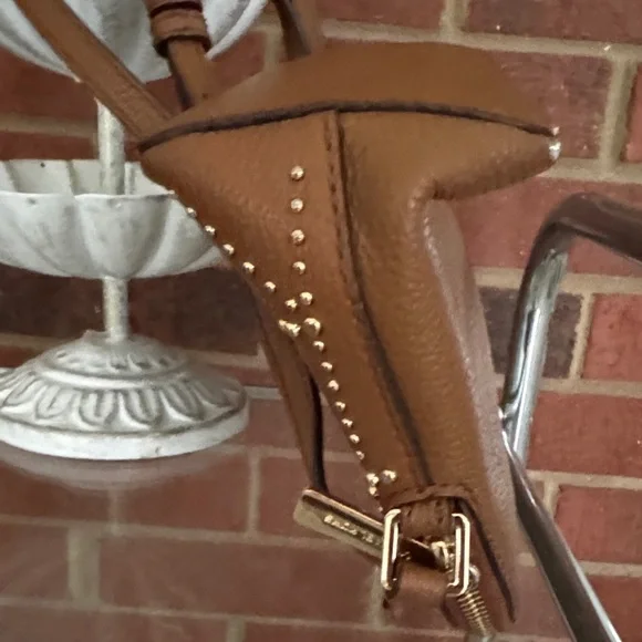 Michael Kors Adele Medium Dome Leather Gold Tone Studded Crossbody/Luggage Bag - Picture 4 of 9